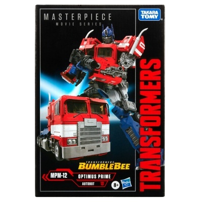 Embalagem de brinquedo Transformers Masterpiece Optimus Prime 7 com figura vermelha, branca e azul.