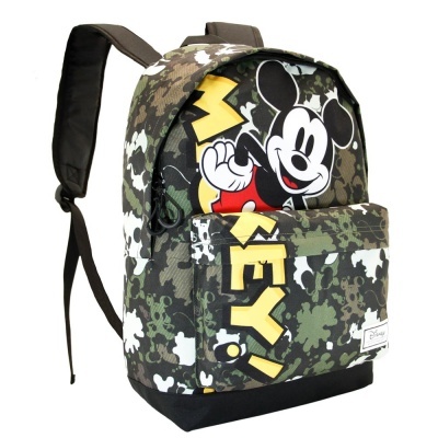 Mochila camuflada com estampa do Mickey Mouse e letras MICKEY