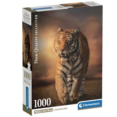 Caixa de puzzle com imagem de tigre e texto High Quality Collection, 1000 peças, Clementoni.