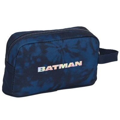 Necessaire azul escuro com padrão e texto BATMAN