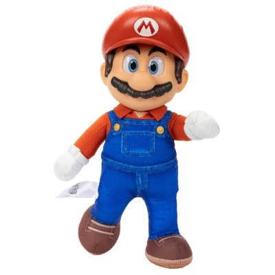 Boneco de peluche do personagem Mario com roupas clássicas