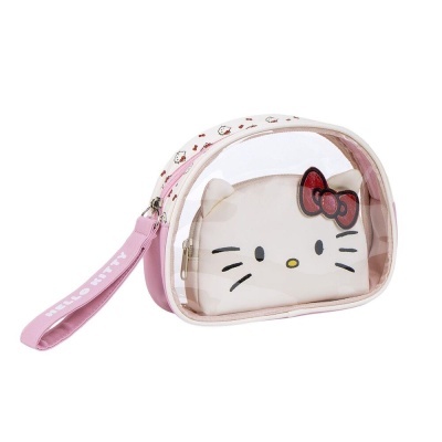 Necessaire transparente rosa com estojo interno da Hello Kitty