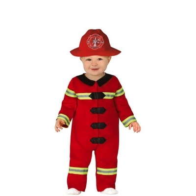 Fato de bombeiro vermelho para bebé com chapéu vermelho