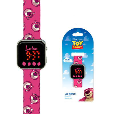 Relógio de pulso LED Toy Story Lotso com bracelete rosa e visor digital