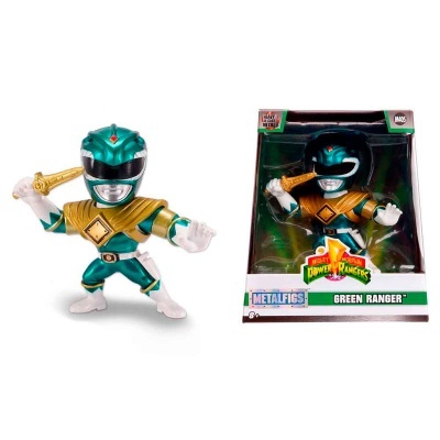 Figura Green Ranger Power Rangers verde e dourada com adaga e embalagem