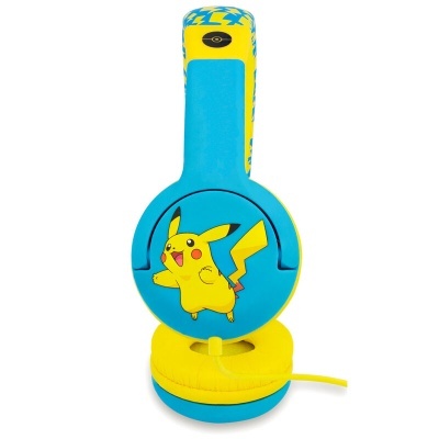 Headphones azuis e amarelos com imagem do Pikachu