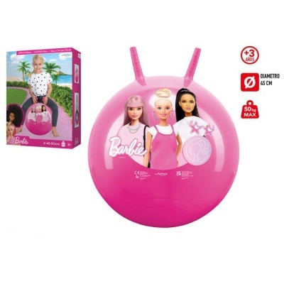 bola saltadora rosa Barbie com pegas e imagens de bonecas