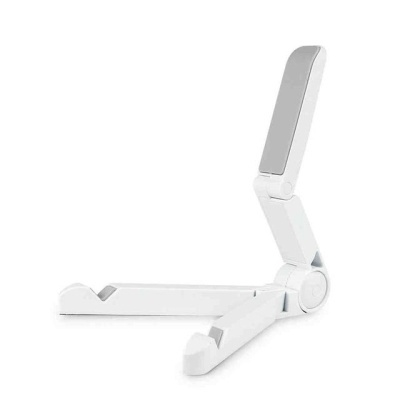 Suporte dobrável branco para tablet ou telemóvel com superfícies cinza