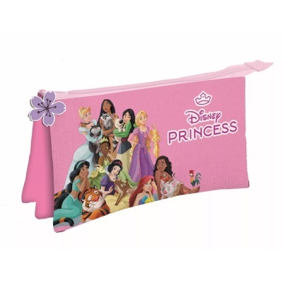 Estojo escolar rosa com princesas Disney e texto Disney PRINCESS
