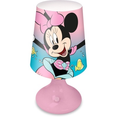 Candeeiro de mesa rosa com desenho de Minnie Mouse e peixes