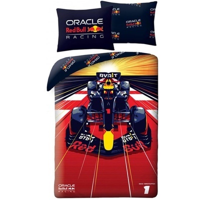 Conjunto de cama infantil com carro de Fórmula 1 e texto Oracle Red Bull Racing