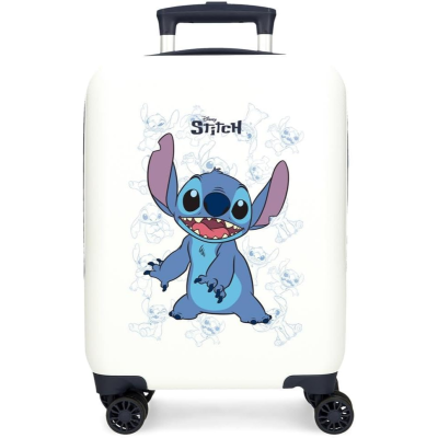 Mala de viagem branca com personagem Stitch azul impresso