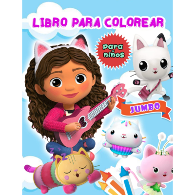Capa de livro para colorir com personagens infantis e texto em espanhol