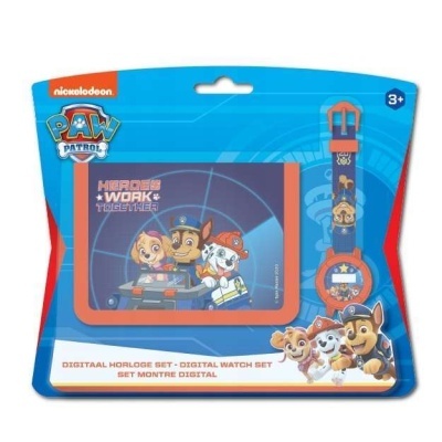 Conjunto digital de relógio infantil e carteira PAW Patrol em embalagem azul e vermelho
