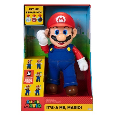 Figura de ação do Mario em embalagem colorida
