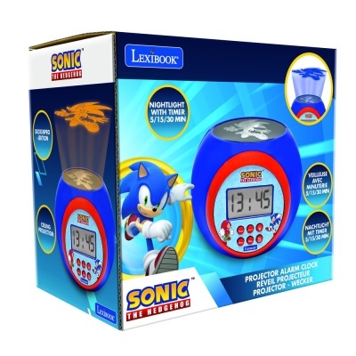 Relógio despertador projetor Sonic the Hedgehog azul e vermelho com ecrã digital e temporizador de luz noturna