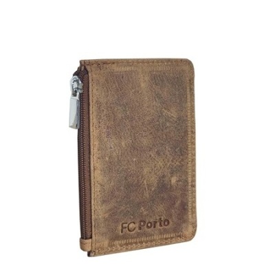 Carteira castanha de pele sintética com fecho e texto FC Porto