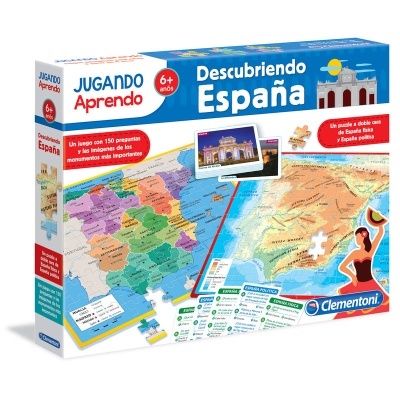 Caixa do jogo educativo Jugando Aprendo Descubriendo España com puzzle e perguntas para crianças 6+ anos