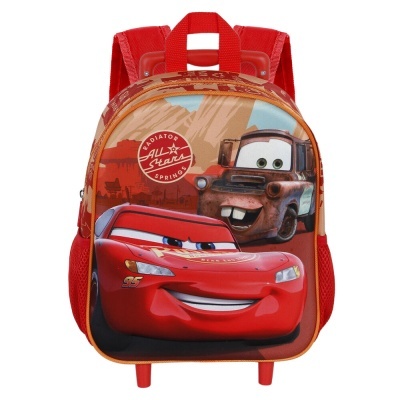 Mochila vermelha com personagens do filme Cars e alças ajustáveis