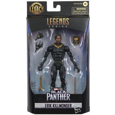 Figura de ação Erik Killmonger da Marvel Black Panther com acessórios na embalagem