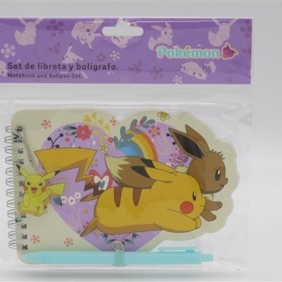Conjunto de caderno e caneta Pokémon com decoração de Pikachu e Eevee