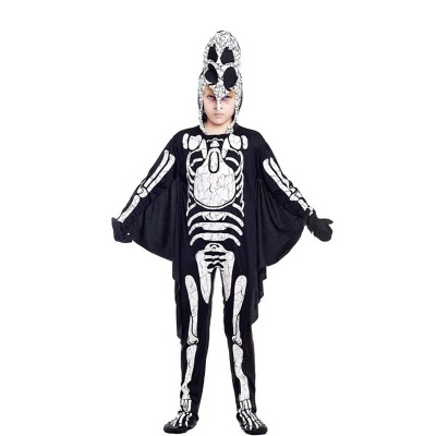Fato de esqueleto preto com detalhes em branco para criança