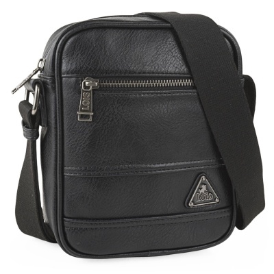 mala tiracolo preta pequena com fecho e logótipo