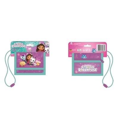 Carteira infantil cor-de-rosa e azul da coleção GABBY'S DOLLHOUSE com personagens ilustrados