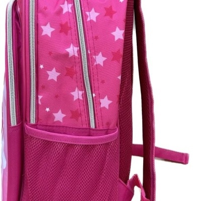 mochila rosa com estrelas e bolsos