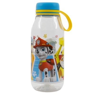 Garrafas plásticas transparentes com personagens do desenho animado Patrulha Pata