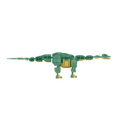Figura de dinossauro em blocos de construção verdes e amarelos