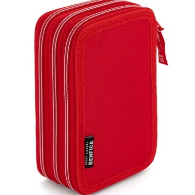 Estojo escolar triplo vermelho com fechos de correr