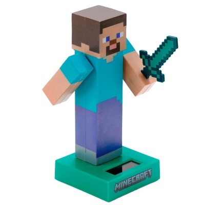 Figura de ação do personagem Minecraft com espeto verde em base verde com texto MINECRAFT.