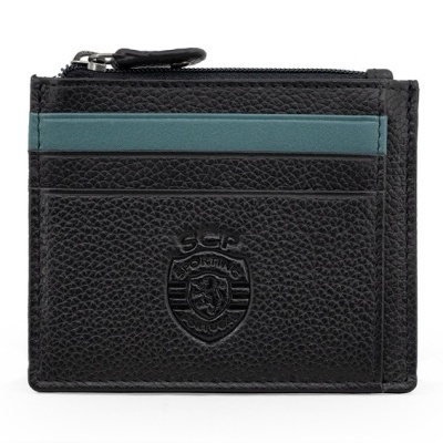 Carteira preta em pele com faixa azul e emblema SCP Sporting Portugal