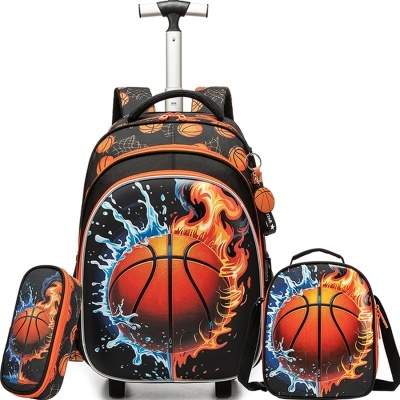 Conjunto de mochilas e estojo com design de bola de basquete em chamas e água