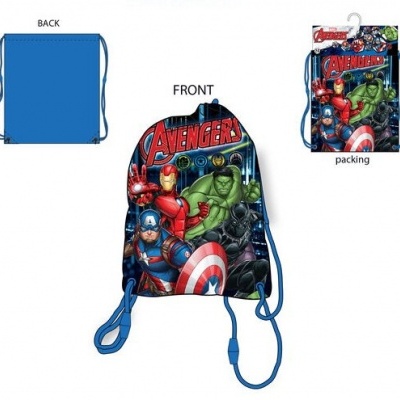 Mochila azul com estampa dos Avengers e verso azul liso