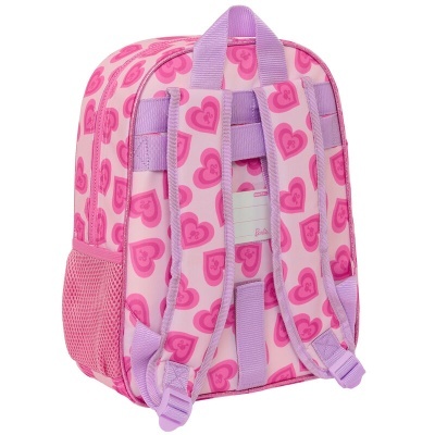 Mochila rosa com corações cor-de-rosa escuro e alças lilás