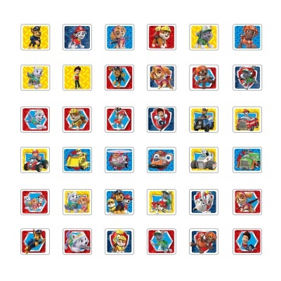 Cartas quadradas coloridas com personagens animados da Paw Patrol