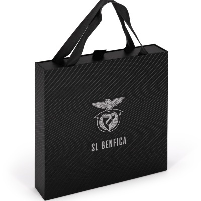Saco de papel preto com logótipo SL BENFICA prata e alças largas pretas