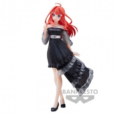 Figura colecionável de personagem feminina com vestido preto e cabelo ruivo