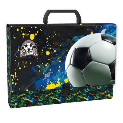 Mala rígida decorada com bola de futebol e texto FOOTBALL