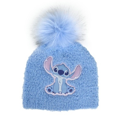 Gorro azul claro com pompom e aplicação do Stitch