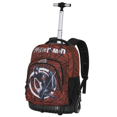 Mochila trolley Spider-Man com padrão de teia e imagem do personagem em vermelho e preto