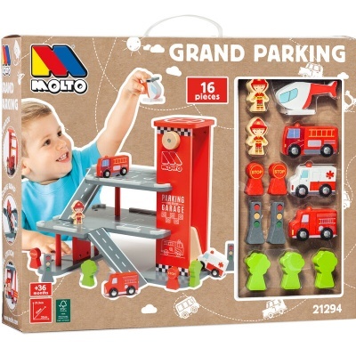 Brinquedo parque estacionamento com carros de bombeiros e ambulância