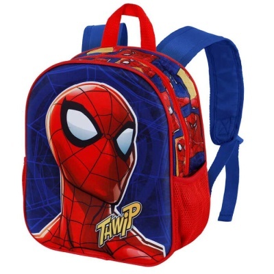 Mochila infantil azul e vermelha com imagem do Homem-Aranha