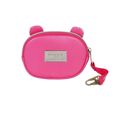 Bolsa pequena cor-de-rosa com orelhas e fecho metálico