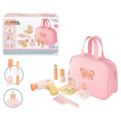 Estojo de beleza infantil cor-de-rosa com acessórios de maquilhagem e pente