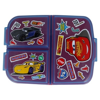 Estojo escolar violeta com autocolantes dos carros do filme Cars