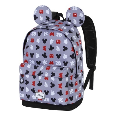 Mochila Disney cinzenta com padrão Mickey Mouse e orelhas tridimensionais