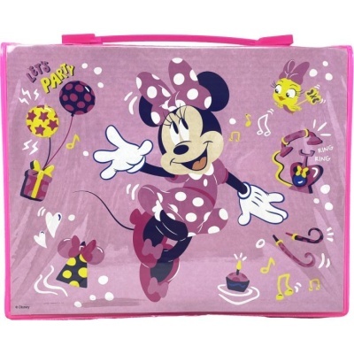 Pasta escolar rosa com estampa da personagem Minnie Mouse